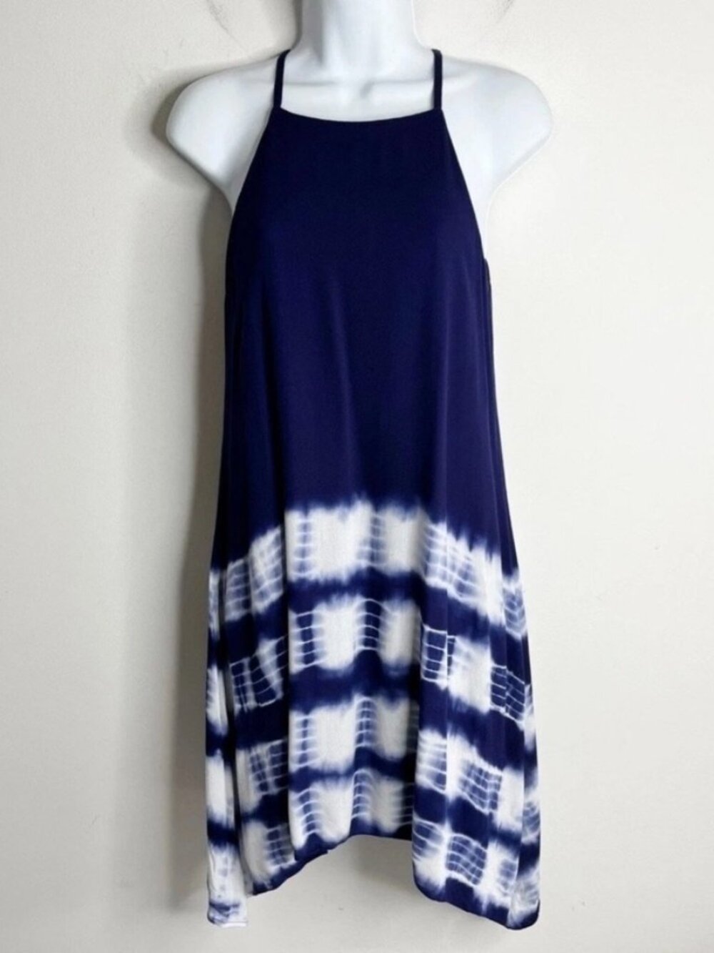 Blue Rain Women's Swing Dress XS Blue Tie Dye Sleeveless Asymmetric Hem Tunic - Picture 3 of 10